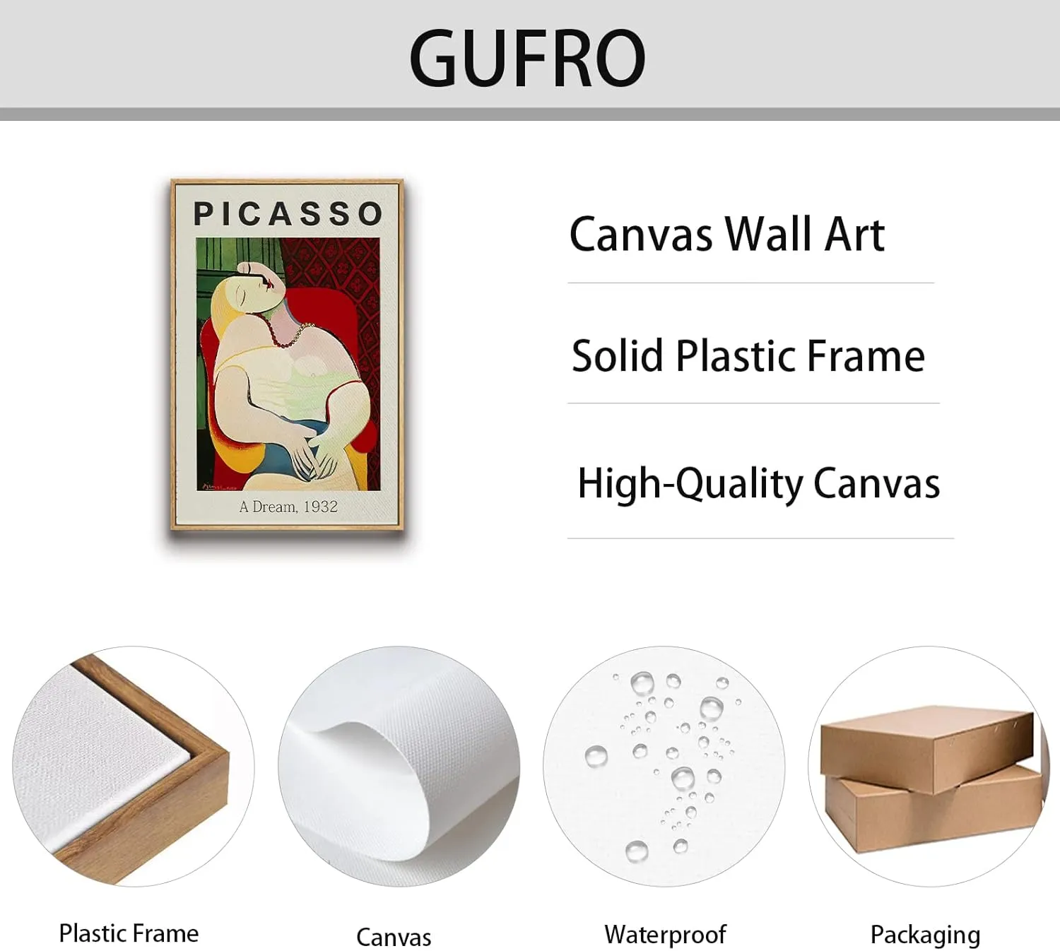 Framed Canvas Print Wall Art A Dream Famous Paintings Artwork By Pablo Picasso Canvas Prints Home Decoration for Living Room, Bed Room, Office - 12x16in Natural Framed