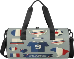 France Flag Football Icon Symbol Sports Duffel Bag, Gym Tote Bag Waterproof Weekender Travel Bag for Overnight Travel Luggage Workout Women Men