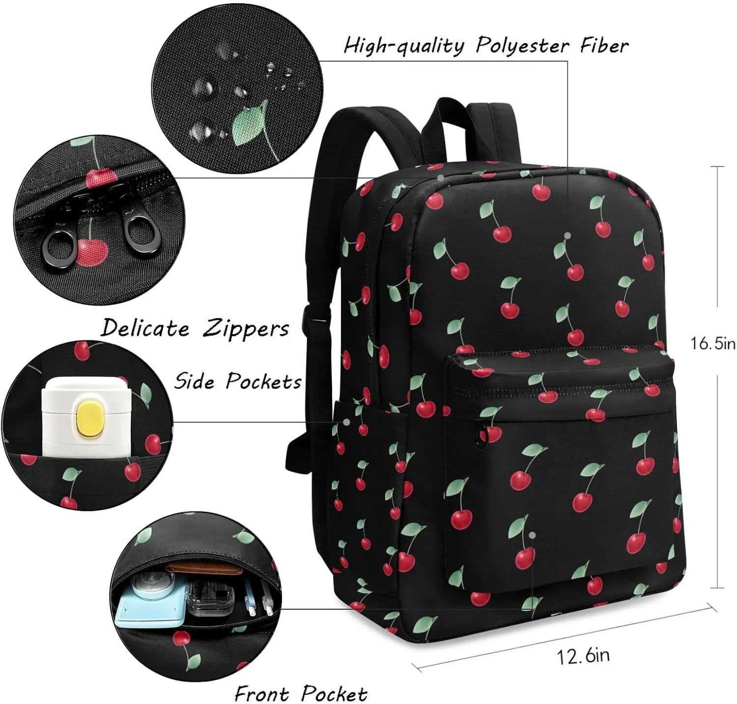 Fresh Cherry Pattern Large Canvas Backpack Durable Travel Shoulder Daypack for Unisex School Bookbag Beach Work Hiking Fit 16.5 Inch Notebook