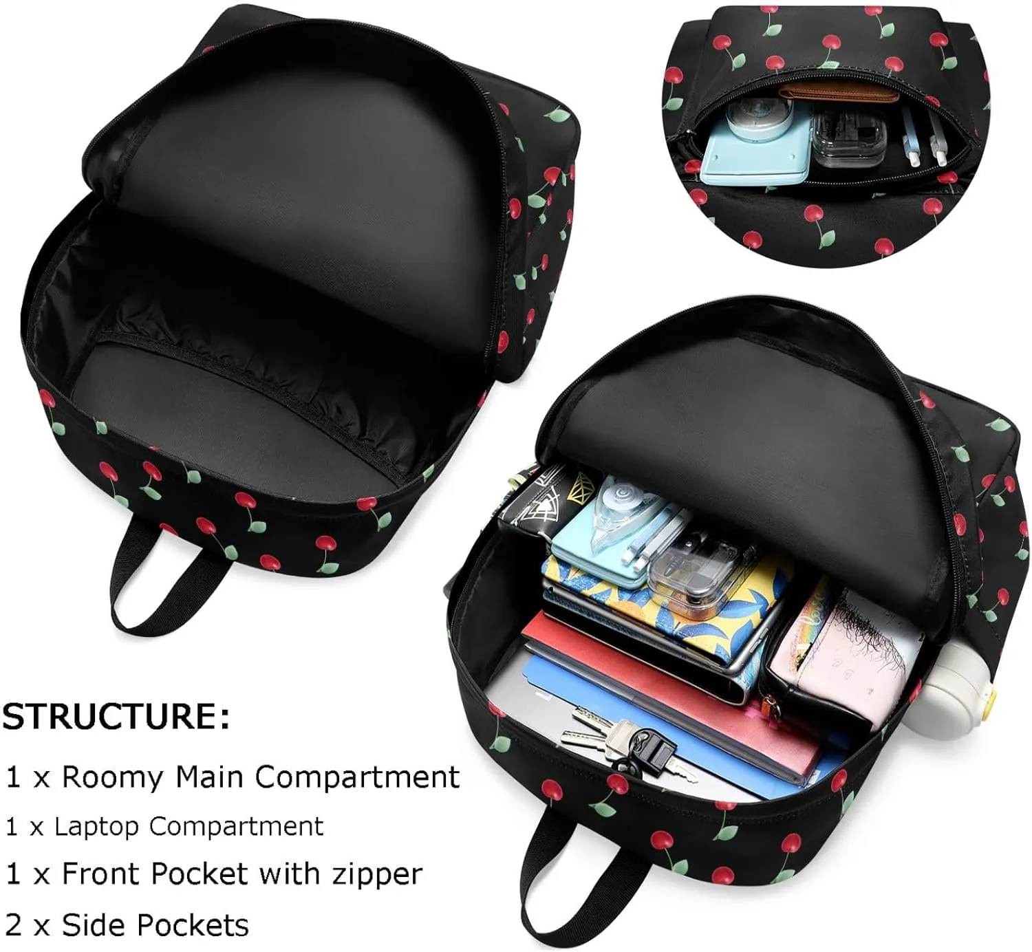 Fresh Cherry Pattern Large Canvas Backpack Durable Travel Shoulder Daypack for Unisex School Bookbag Beach Work Hiking Fit 16.5 Inch Notebook