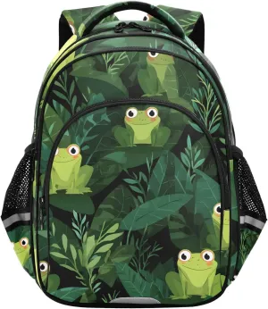 Frog Pattern School Backpack for Teens Water Resistant Laptop Travel Bags
