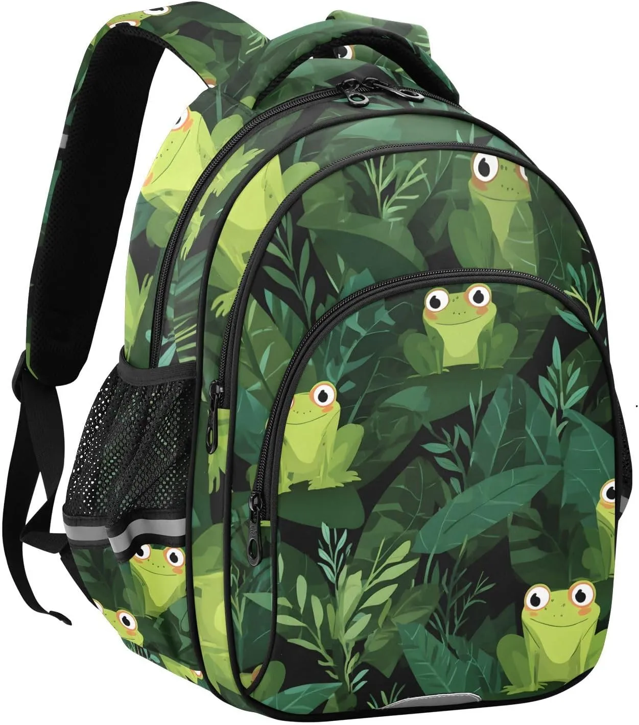 Frog Pattern School Backpack for Teens Water Resistant Laptop Travel Bags