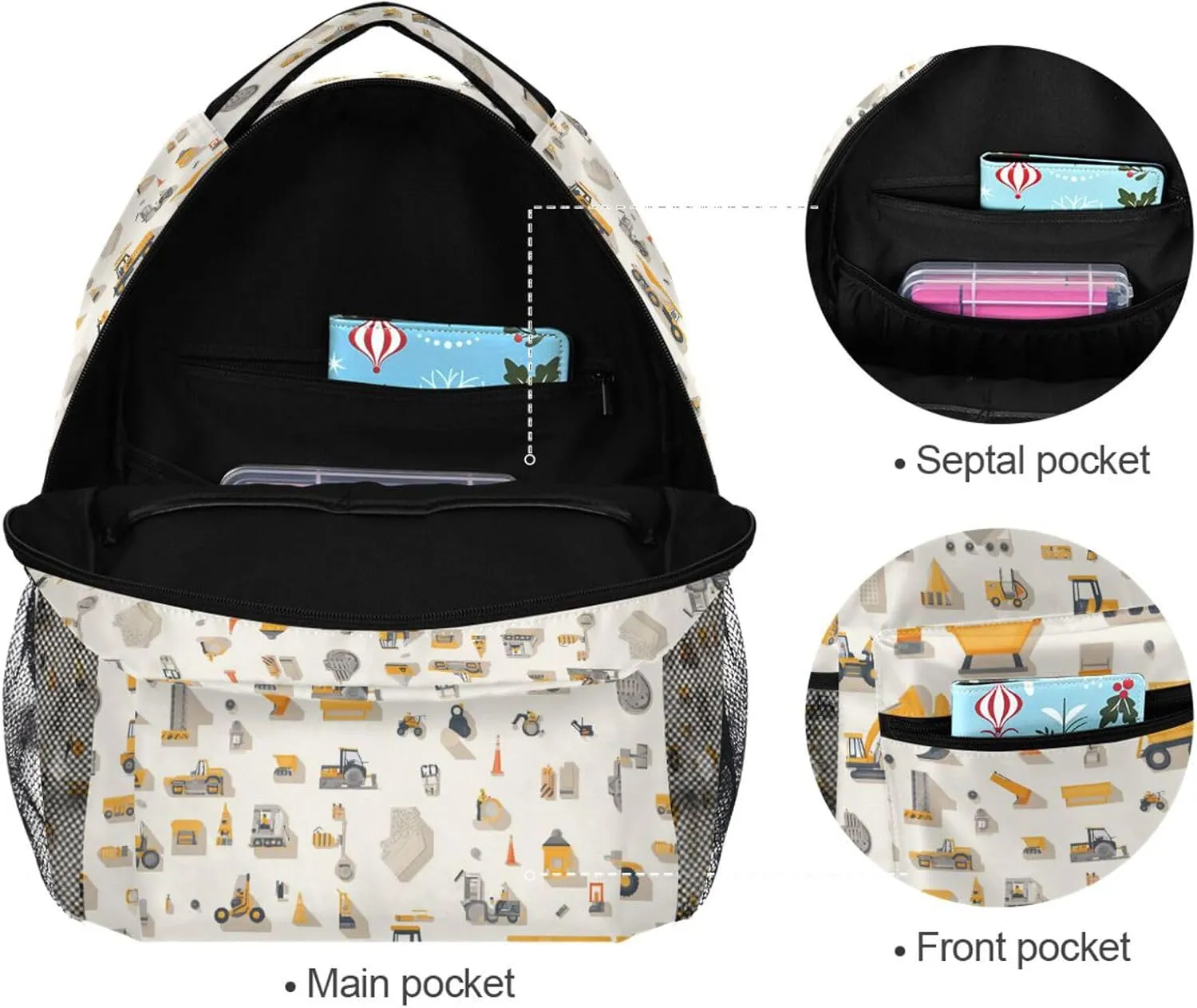 Fun Backpack for Men Women Waterproof Laptop Bag with Chest Strap for Business Work College Travel Trip Construction Scene Concrete Mixer Truck