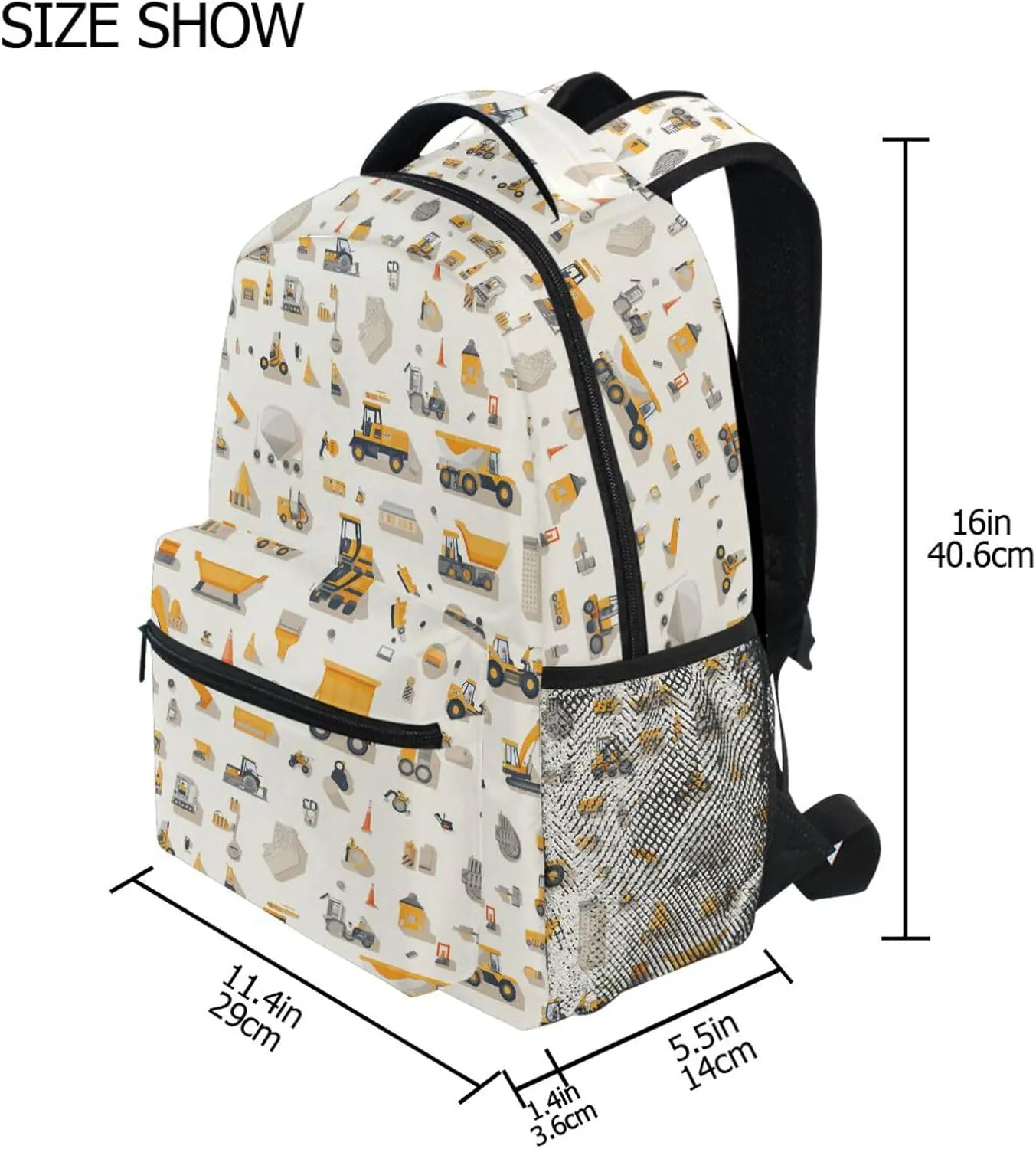 Fun Backpack for Men Women Waterproof Laptop Bag with Chest Strap for Business Work College Travel Trip Construction Scene Concrete Mixer Truck