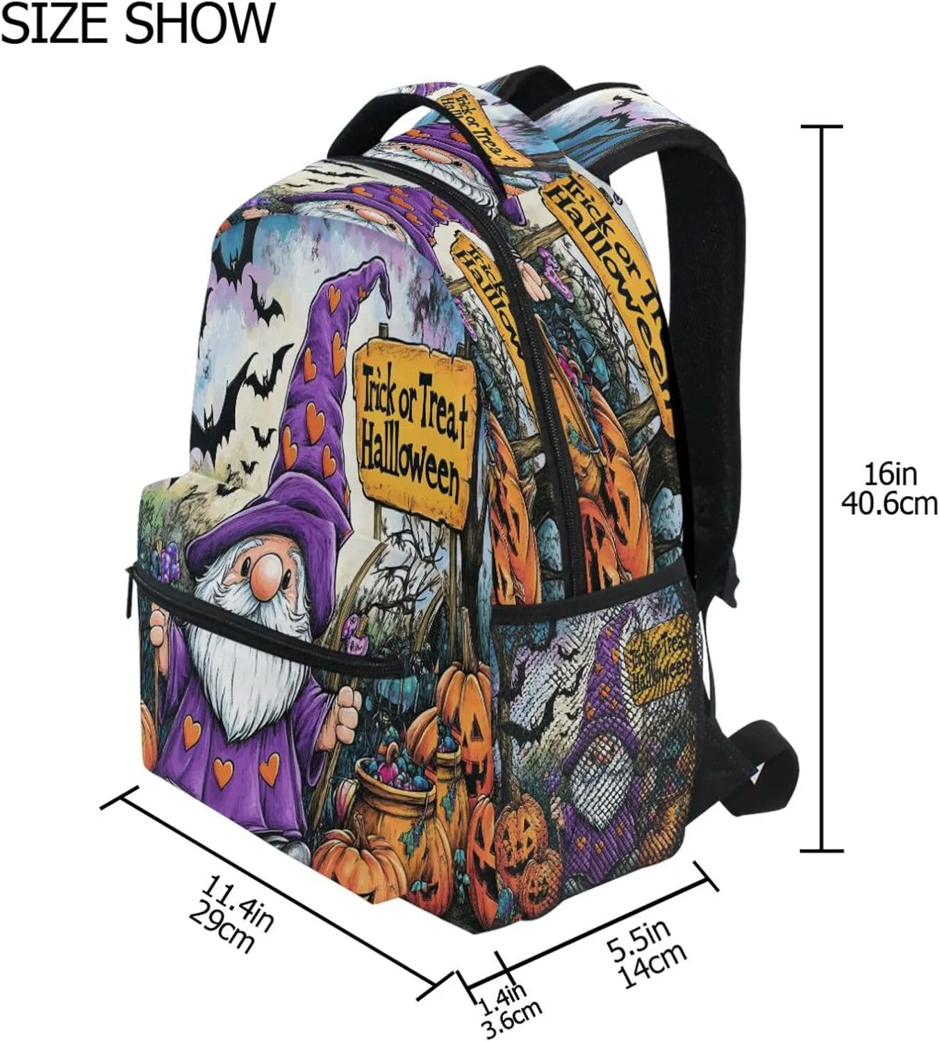 Fun Backpack for Women Men Waterproof Business Work Bag with Chest Strap for Travel Trip Halloween Pumpkin Dwarf Purple