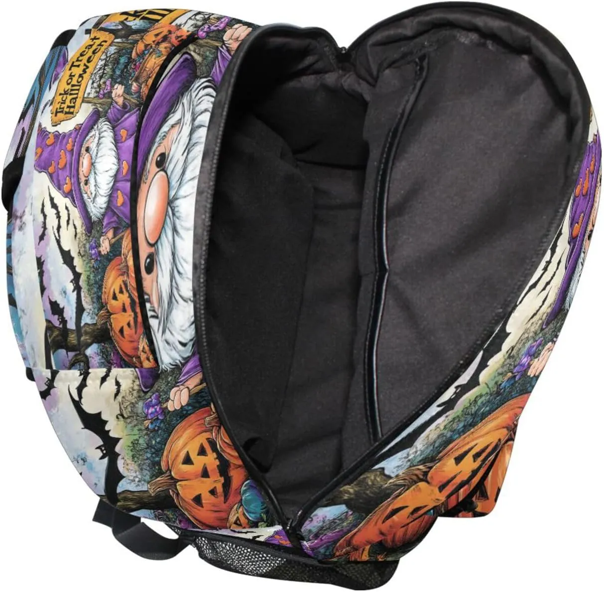 Fun Backpack for Women Men Waterproof Business Work Bag with Chest Strap for Travel Trip Halloween Pumpkin Dwarf Purple