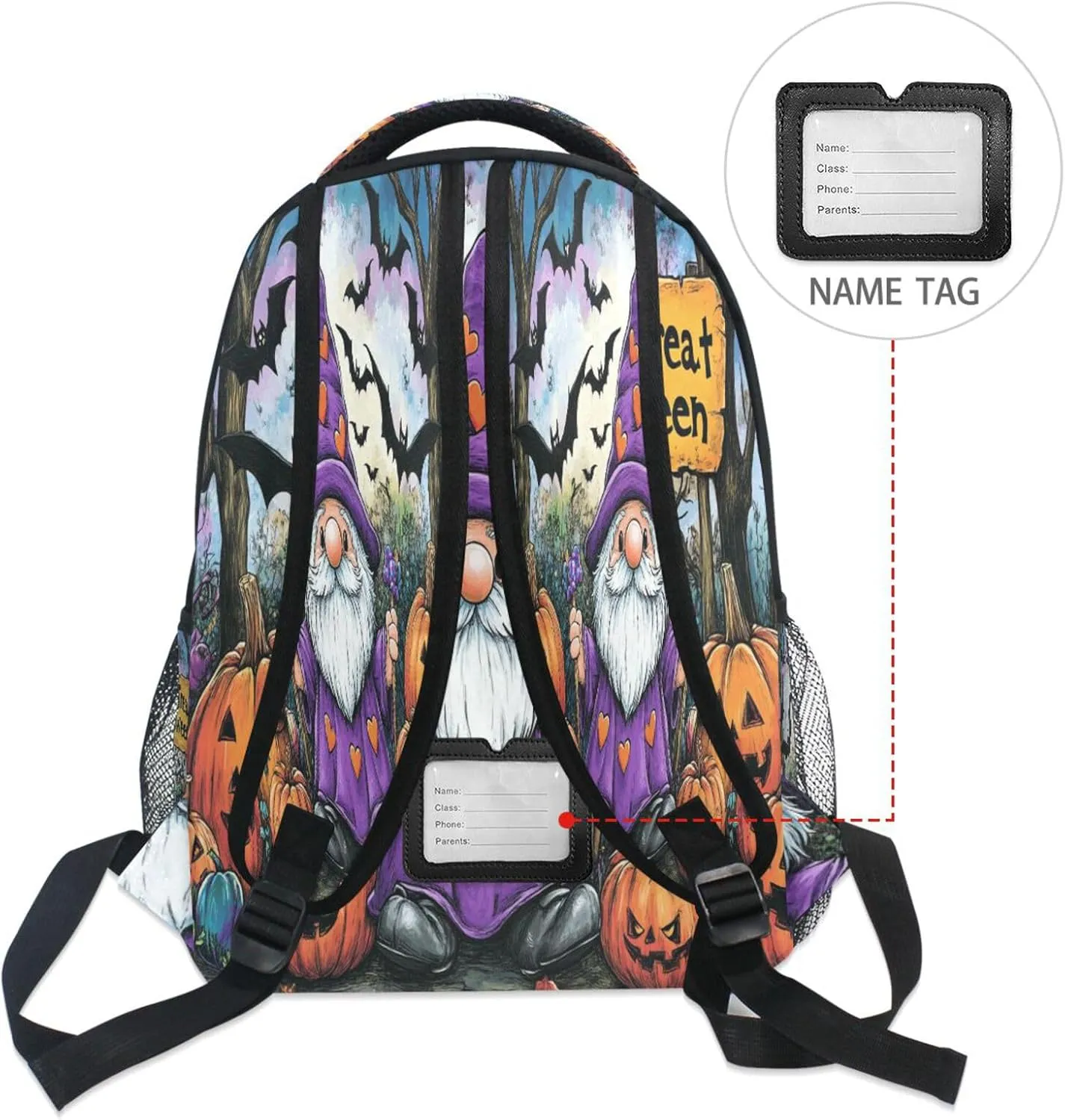 Fun Backpack for Women Men Waterproof Business Work Bag with Chest Strap for Travel Trip Halloween Pumpkin Dwarf Purple