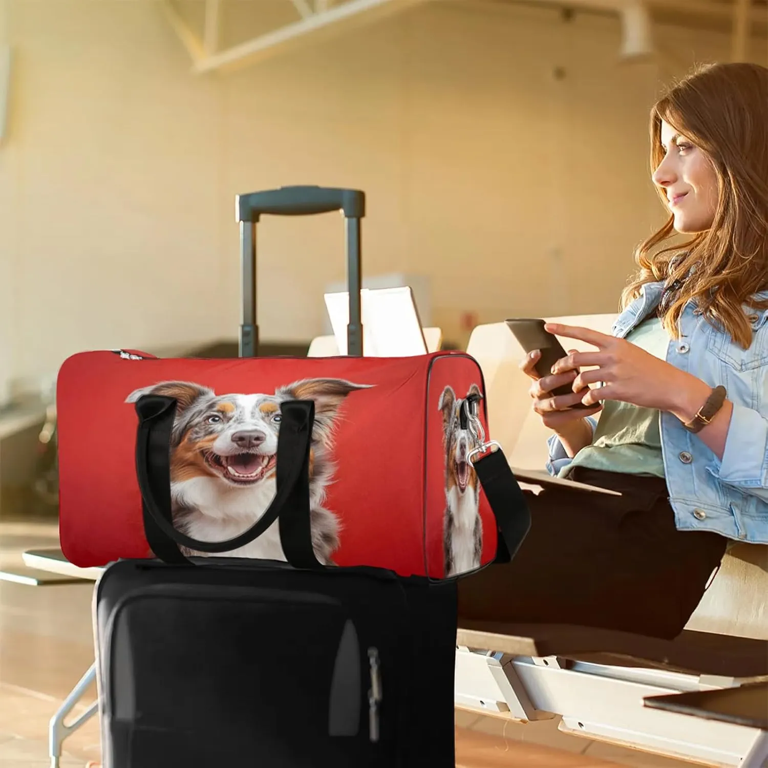 Funny Dog Duffle Bag for Travel, Overnight Weekend Gym Carry On Luggage Bag, Dog Pattern Travel Duffel Bag for Men Women