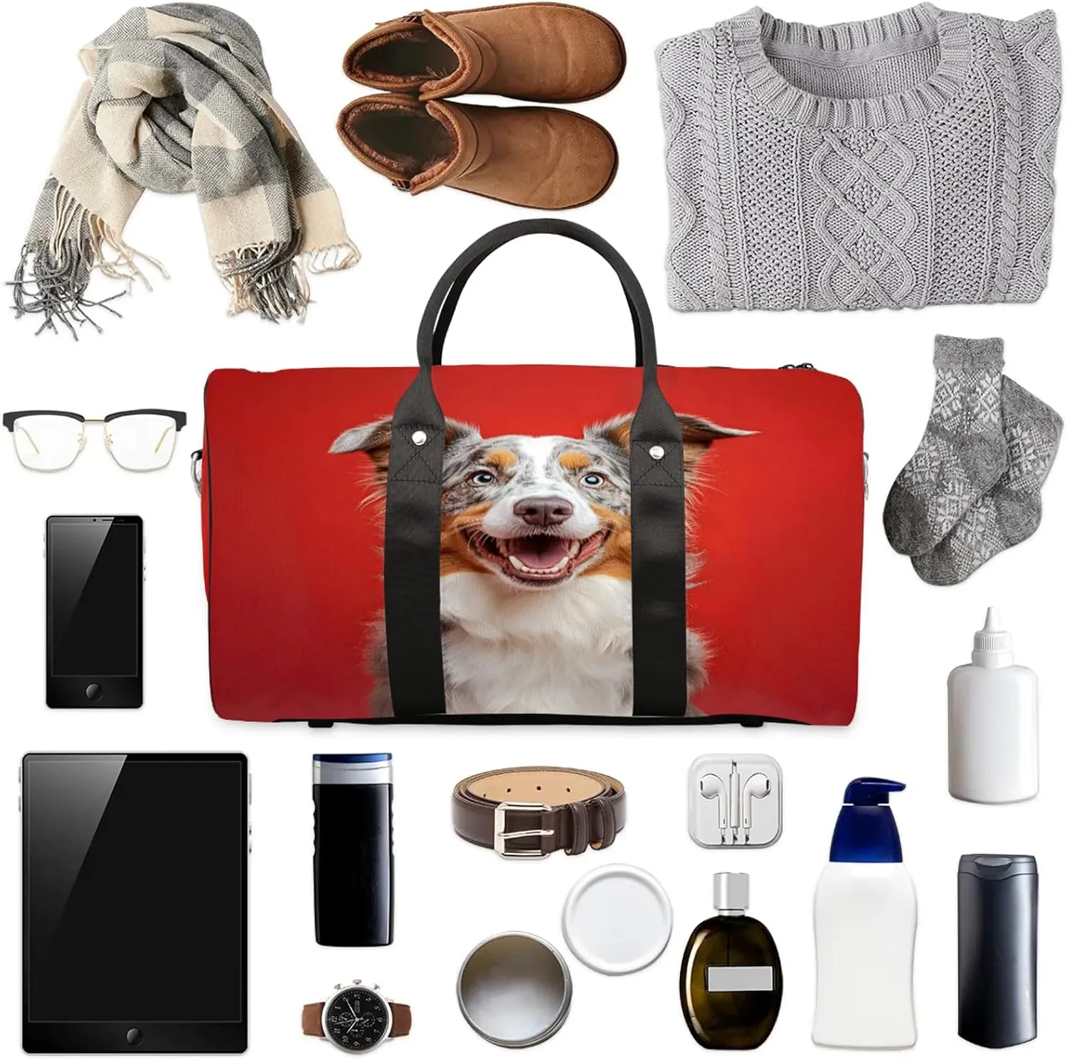 Funny Dog Duffle Bag for Travel, Overnight Weekend Gym Carry On Luggage Bag, Dog Pattern Travel Duffel Bag for Men Women