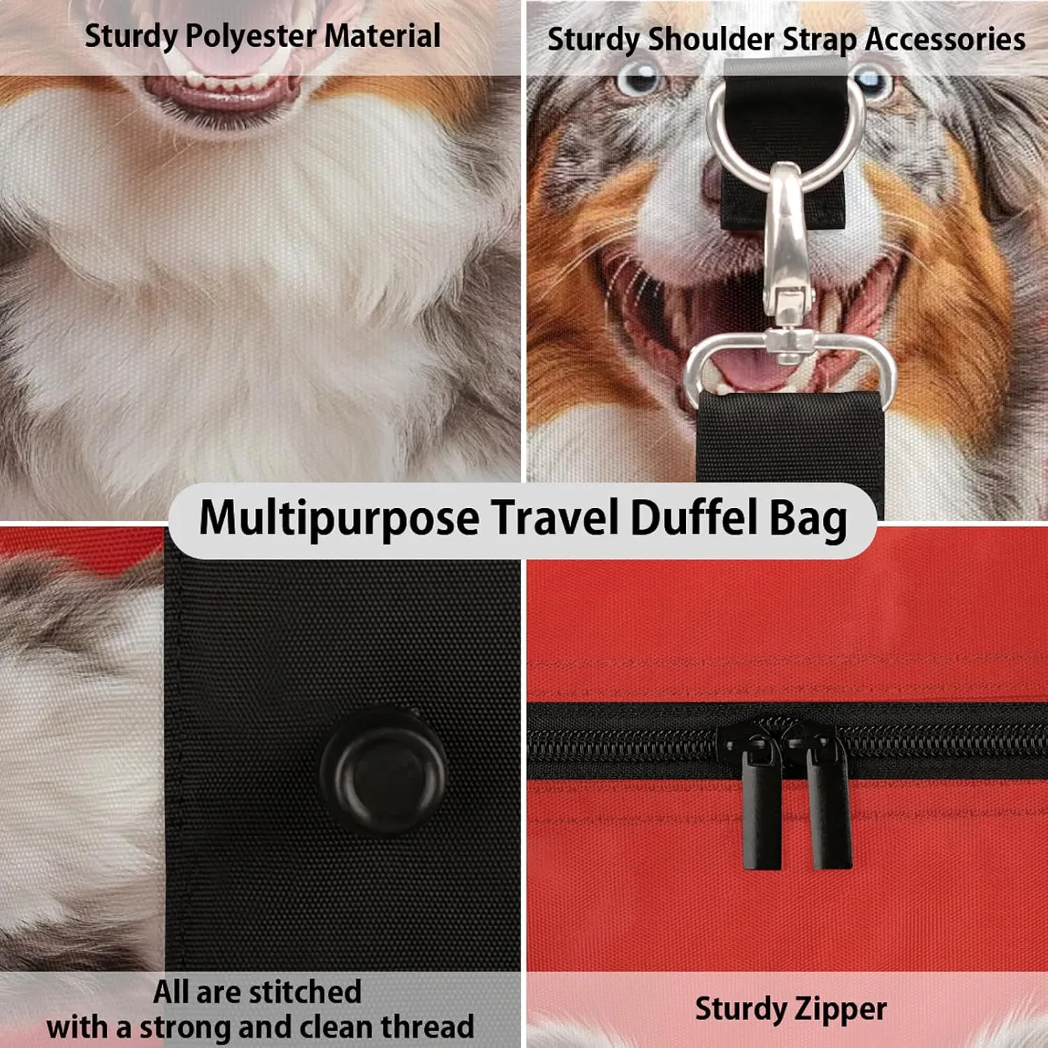 Funny Dog Duffle Bag for Travel, Overnight Weekend Gym Carry On Luggage Bag, Dog Pattern Travel Duffel Bag for Men Women