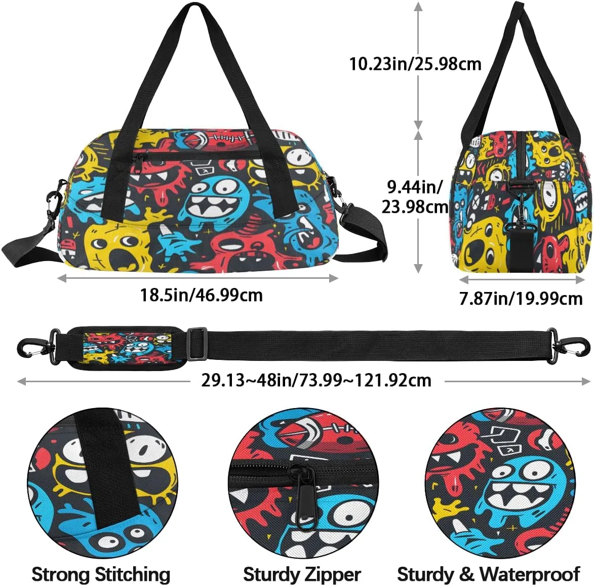 Funny Monsters Kids Duffle Bag Boys Girls Small Sport Dance Gym Bag for Overnight Travel Weekender Carry On