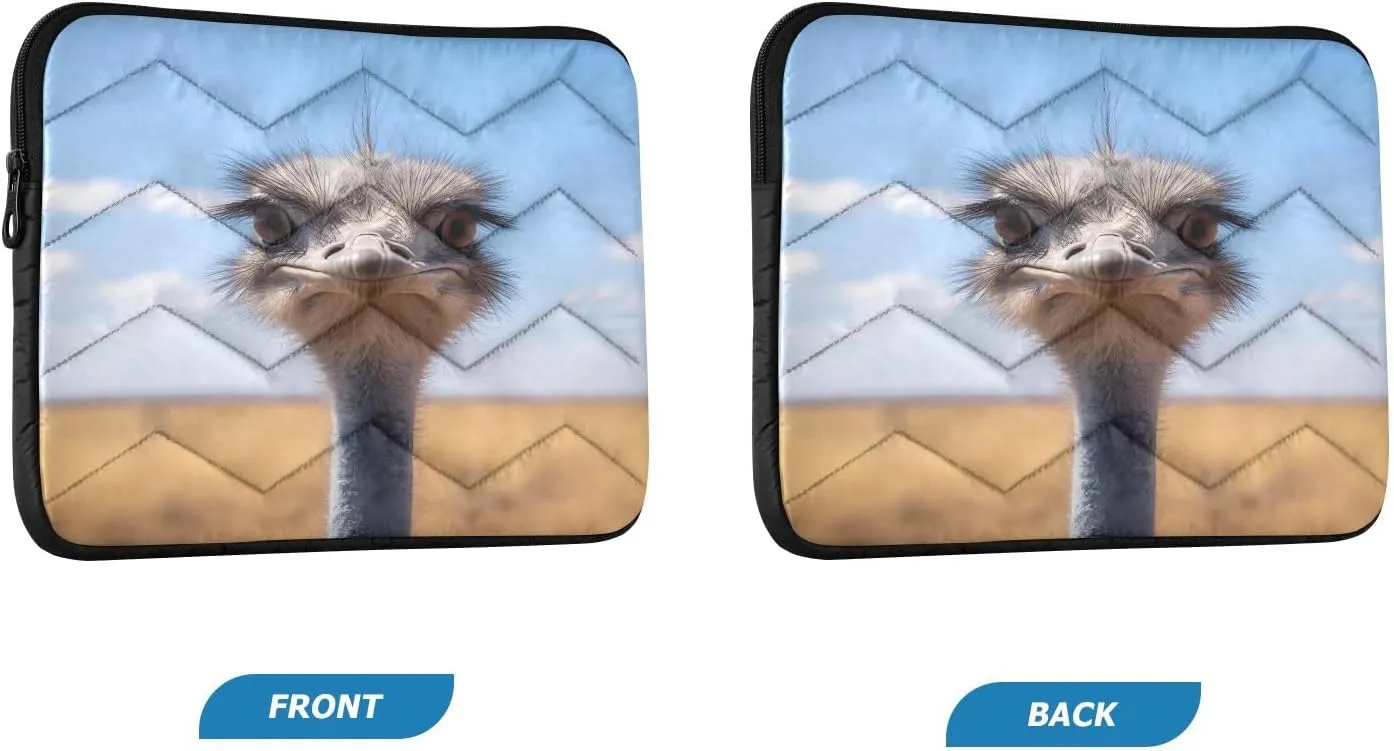 Funny Ostrich Closeup 15-16 Inch Quilted Laptop Sleeve Case Soft Notebook Protector Bag Computer Carrying Case