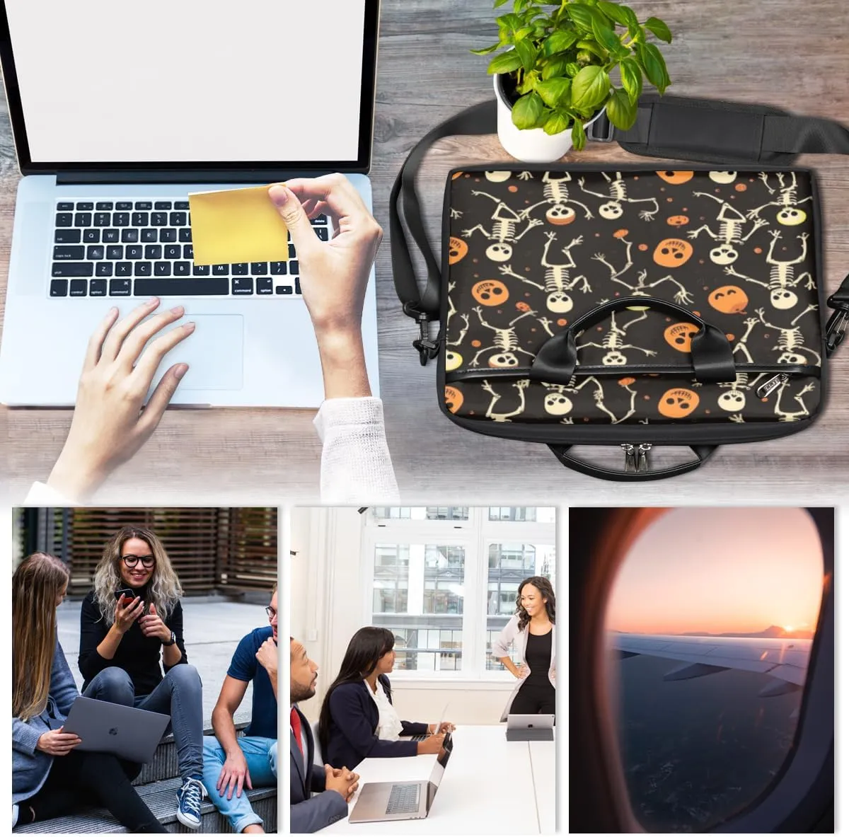Funny Pumpkin Maple Leave Lightweight Laptop Bag Case 13-15 Inch Computer Briefcase Bag for Women Men Notebook Shoulder Bag