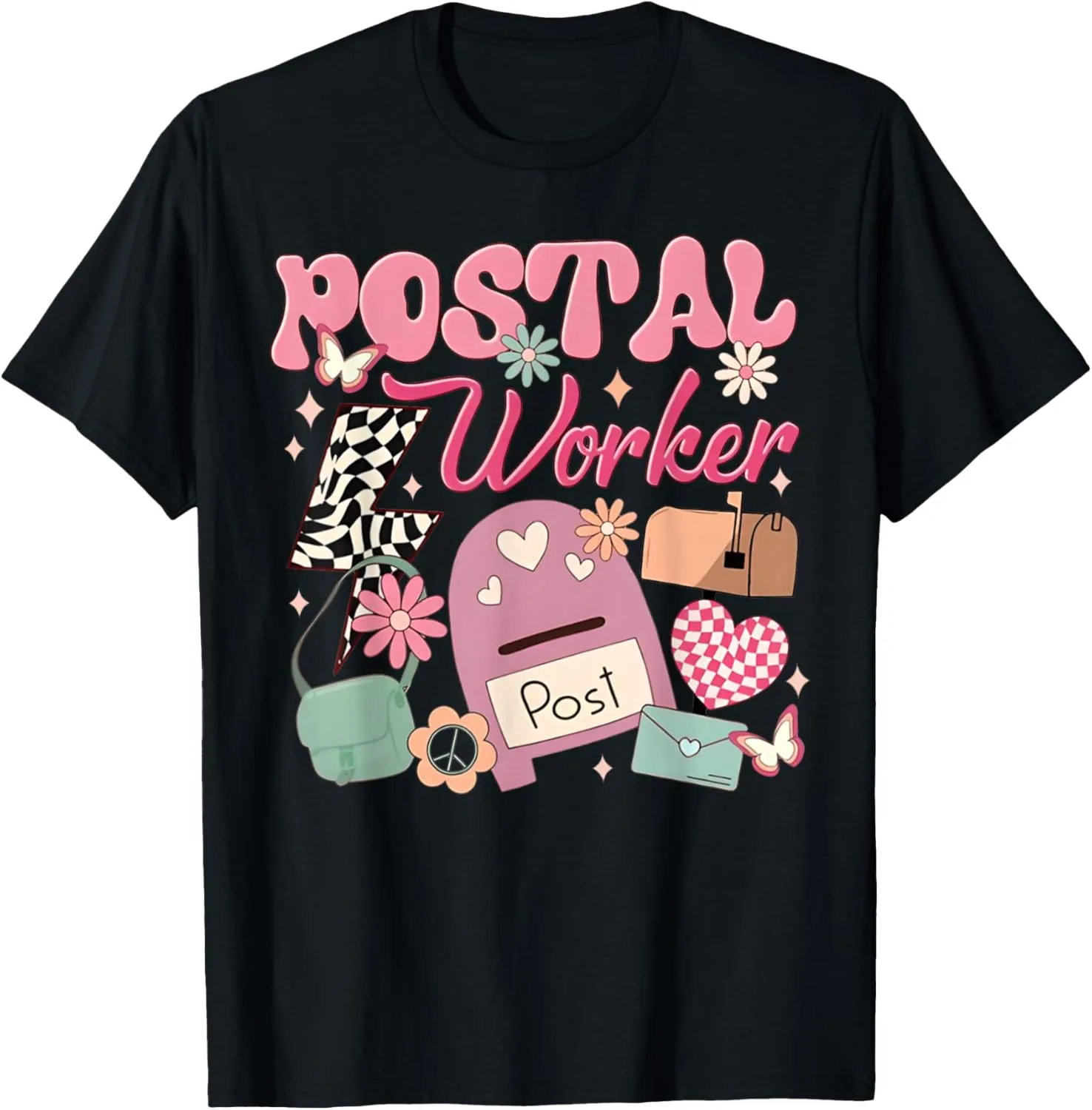 Funny Retro Postal Worker Post Office Delivery Mailman Life T-Shirt, Small, Black