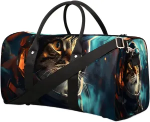 Galaxy Cat Printed Travel Duffel Bag for Women Men Waterproof Foldable Overnight Weekender Bag Large Capacity Sports Gym Bag
