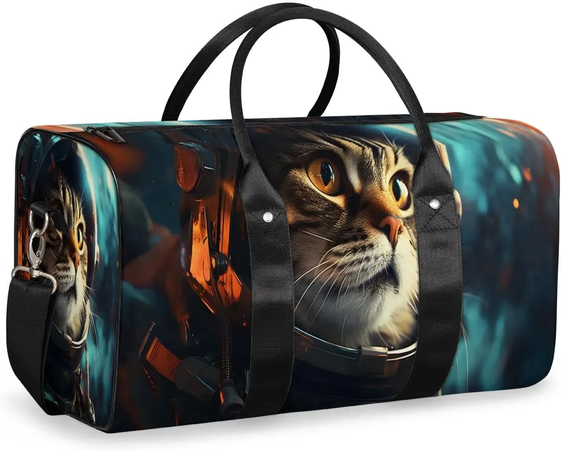 Galaxy Cat Printed Travel Duffel Bag for Women Men Waterproof Foldable Overnight Weekender Bag Large Capacity Sports Gym Bag
