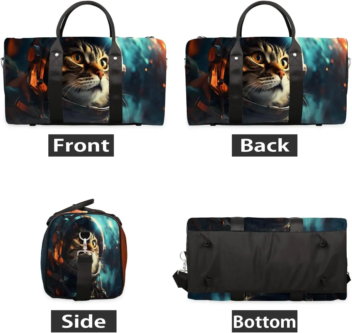 Galaxy Cat Printed Travel Duffel Bag for Women Men Waterproof Foldable Overnight Weekender Bag Large Capacity Sports Gym Bag