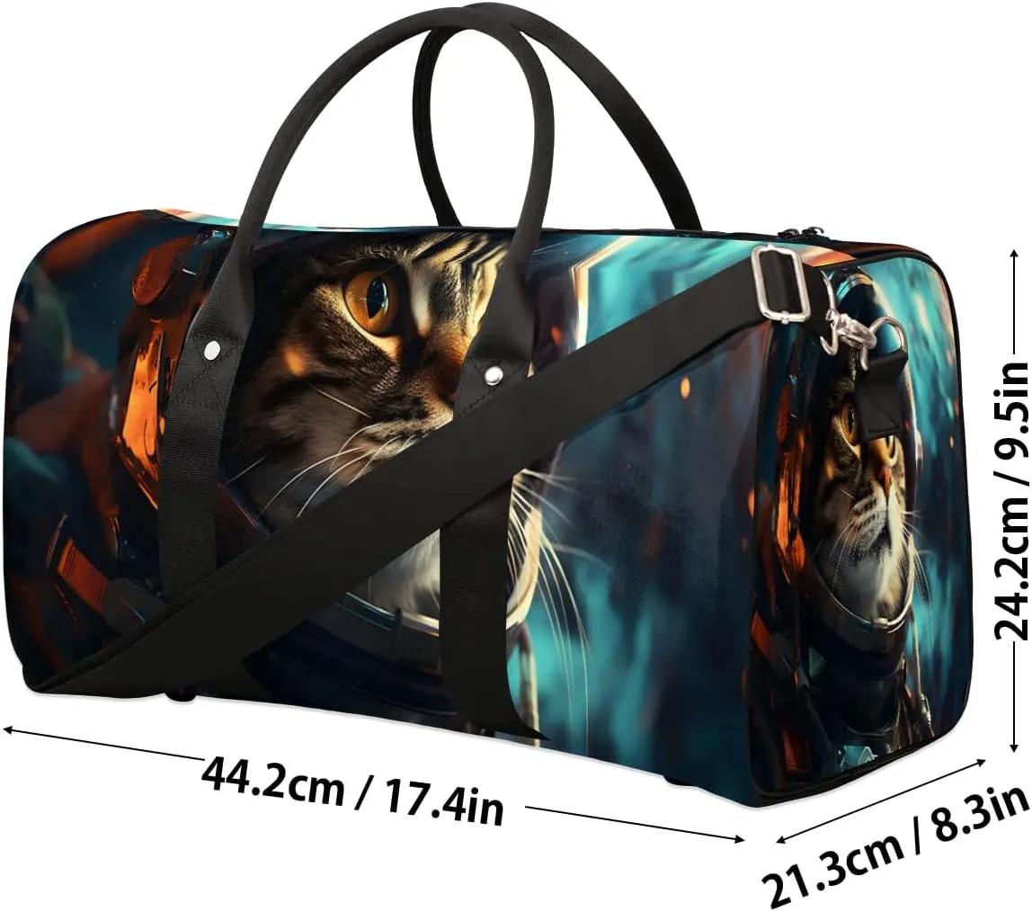 Galaxy Cat Printed Travel Duffel Bag for Women Men Waterproof Foldable Overnight Weekender Bag Large Capacity Sports Gym Bag