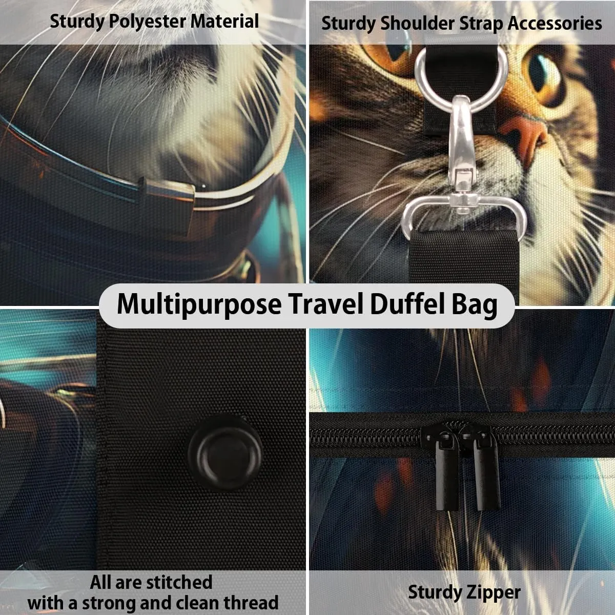 Galaxy Cat Printed Travel Duffel Bag for Women Men Waterproof Foldable Overnight Weekender Bag Large Capacity Sports Gym Bag