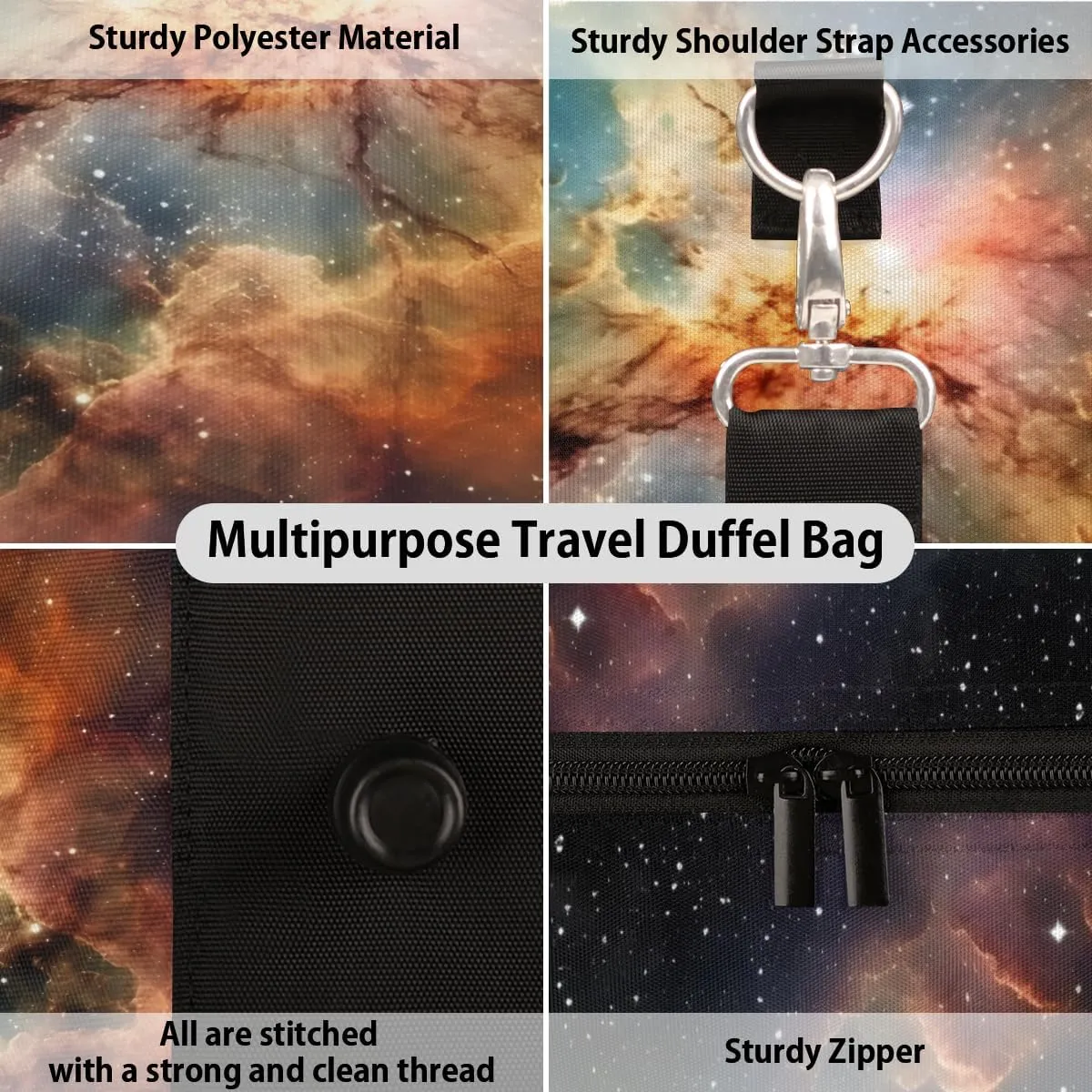 Galaxy Nebula Travel Duffle Bag, Sports Gym Bags for Women Men, Carry On Weekender Overnight Bag, Sky Outer Space Workout Hospital Airplane Trips Bag