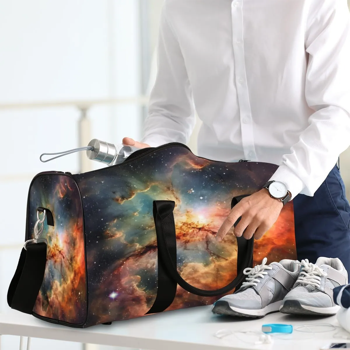 Galaxy Nebula Travel Duffle Bag, Sports Gym Bags for Women Men, Carry On Weekender Overnight Bag, Sky Outer Space Workout Hospital Airplane Trips Bag