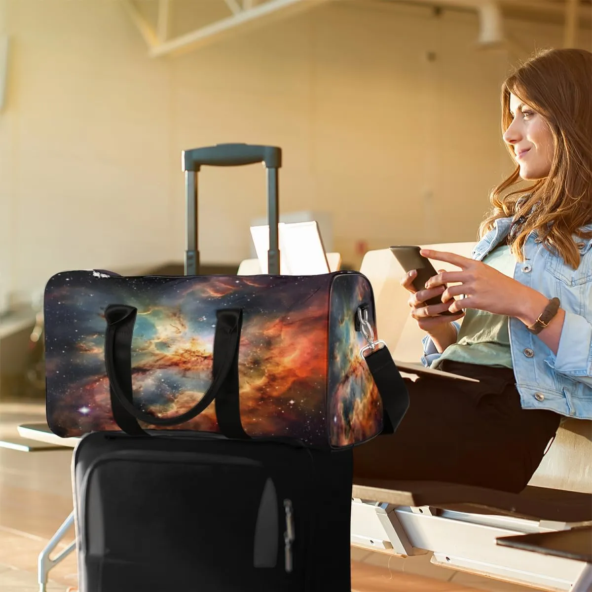 Galaxy Nebula Travel Duffle Bag, Sports Gym Bags for Women Men, Carry On Weekender Overnight Bag, Sky Outer Space Workout Hospital Airplane Trips Bag