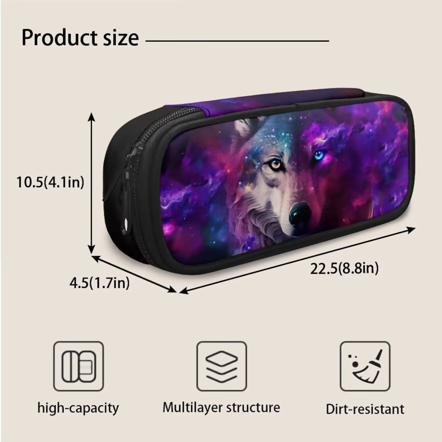 Galaxy Wolf Boys Backpack with Lunch Box 3Pcs Kids Backpack Set for Elementary Kindergarten School Bookbag Pencil Case Teen Boys Camping Daypack