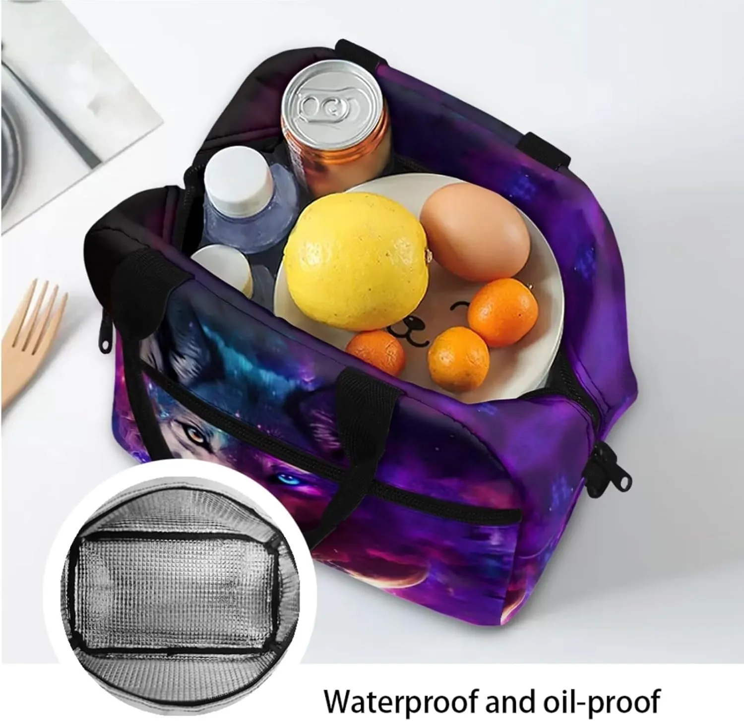 Galaxy Wolf Boys Backpack with Lunch Box 3Pcs Kids Backpack Set for Elementary Kindergarten School Bookbag Pencil Case Teen Boys Camping Daypack