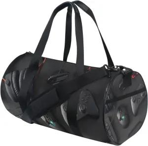 Gamer Work Space Concept Scrapbook Mouse, Keyboard, Joystick Duffel Bag, Foldable Canvas Travel Tote for Gym Sports with Inner Pockets, Durable Lightweight Fitness Bag for Overnight Workout