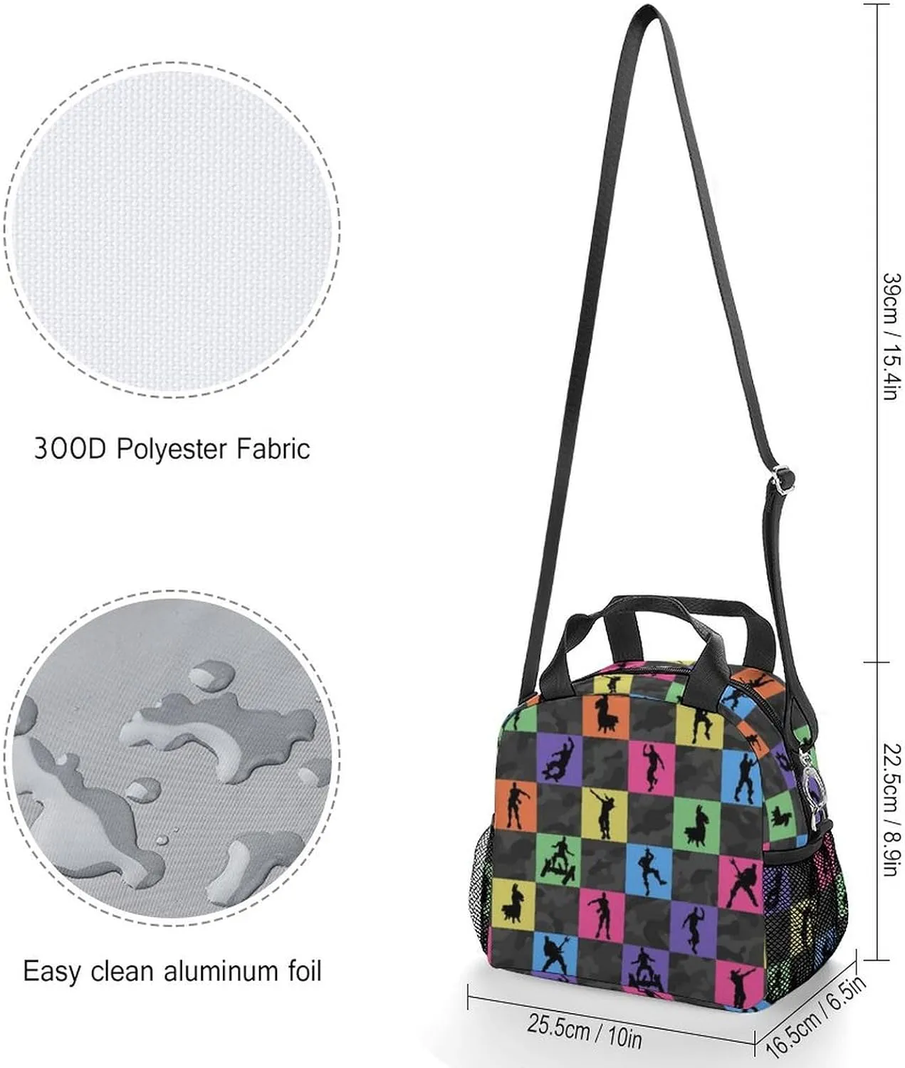 Gaming-Themed Insulated Lunch Bag - Waterproof, Leakproof, and Durable - Reusable Lunchbox with Adjustable Shoulder Strap for Kids, Men, and Women