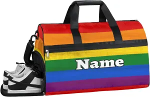Gay Pride Rainbow Personalized Monogrammed Gym Duffel Bag with Shoe Compartment Rainbow Large Sport Gym Bags Overnight Travel Bags Weekender Bag with Custom Name & Text