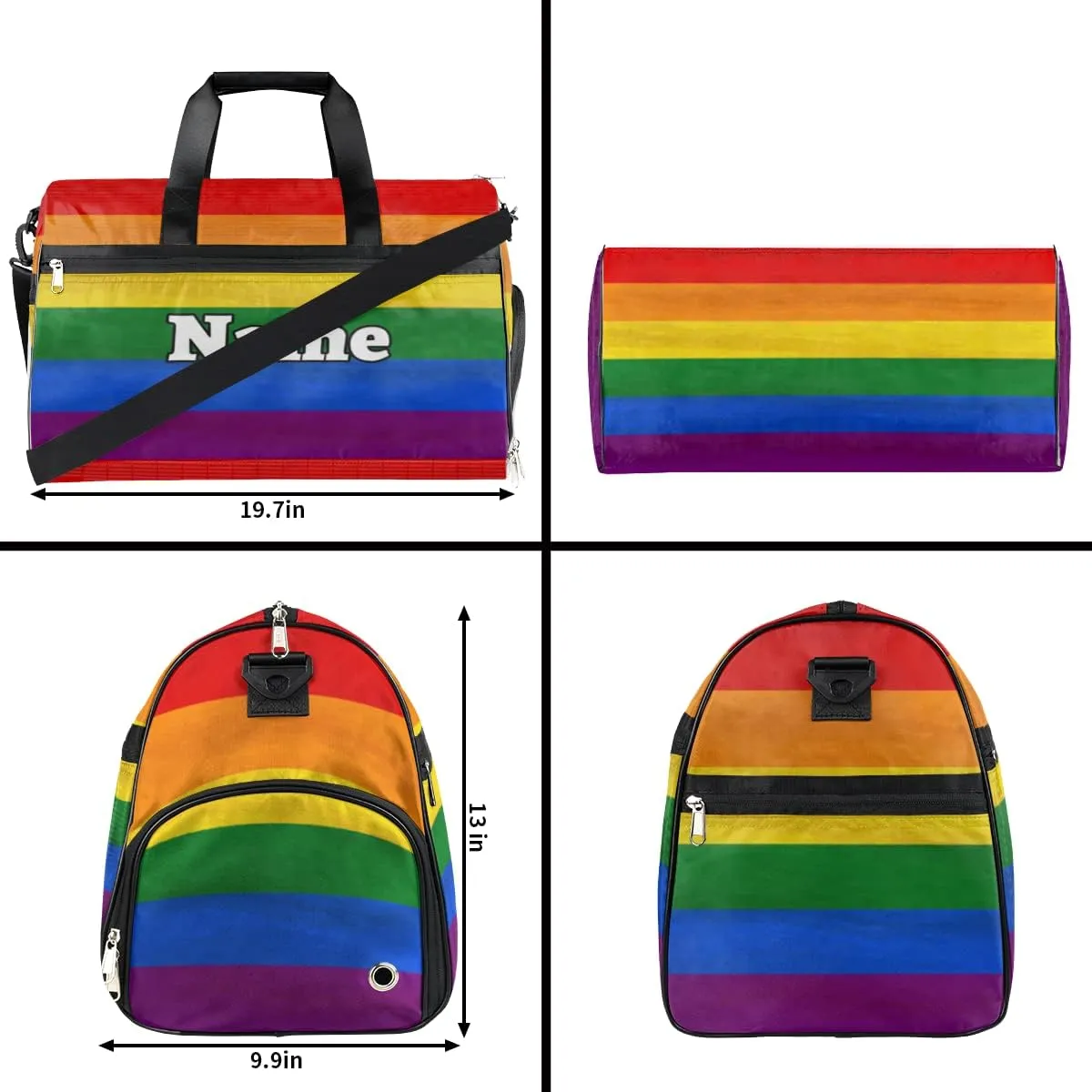Gay Pride Rainbow Personalized Monogrammed Gym Duffel Bag with Shoe Compartment Rainbow Large Sport Gym Bags Overnight Travel Bags Weekender Bag with Custom Name & Text