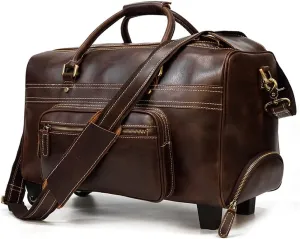 Genuine Leather Luggage Trolley Case Hand Luggage with Rolls Men Women Leather Trolley Case Flights (Color : A) (A)