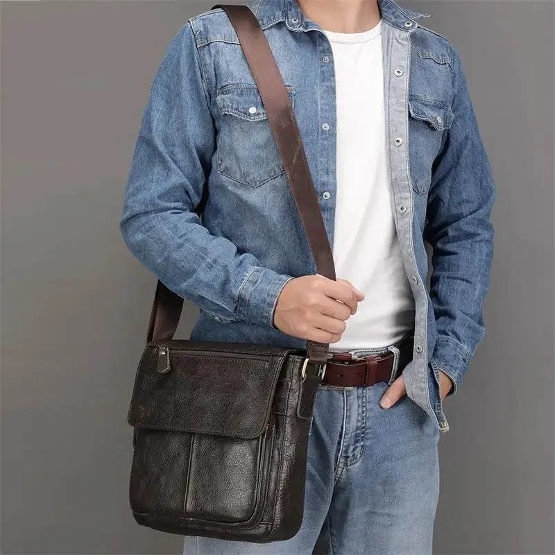 Genuine Leather Men's Shoulder Bag – High Quality Cowhide Crossbody