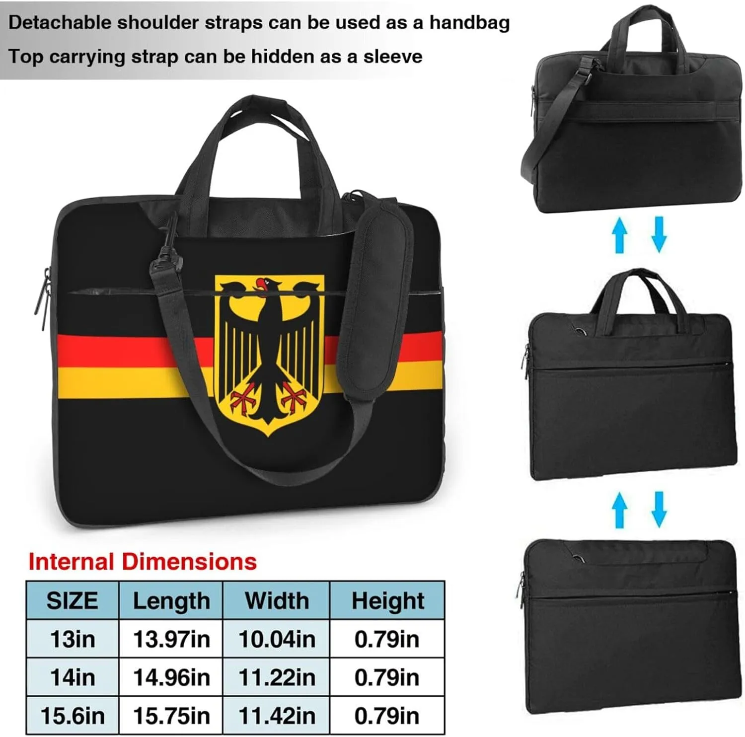 German Flag with Eagle 3D Pattern Laptop Bag Shoulder Bag Computer Notebook Briefcase Messenger Bag