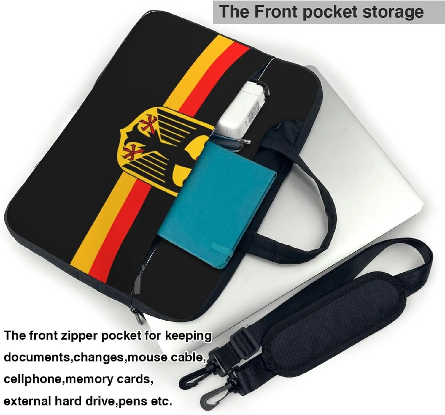 German Flag with Eagle 3D Pattern Laptop Bag Shoulder Bag Computer Notebook Briefcase Messenger Bag