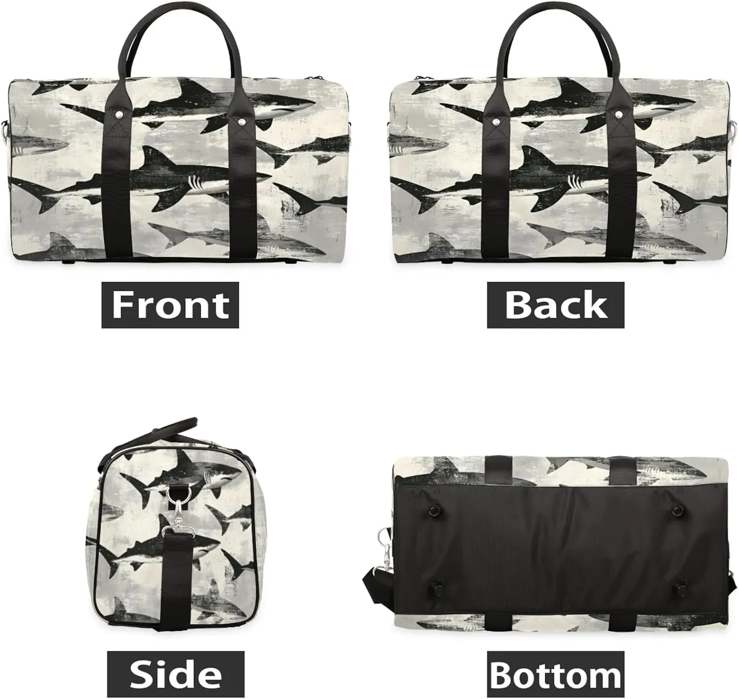 Gery Shark Duffle Bag for Travel, Overnight Weekend Gym Carry On Luggage Bag, Ocean Animal Fish Travel Duffel Bag for Men Women