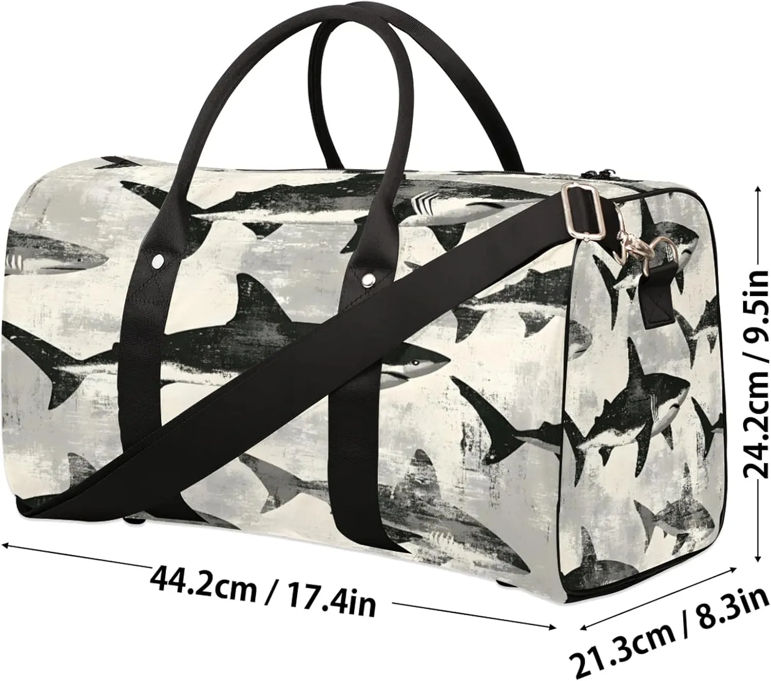 Gery Shark Duffle Bag for Travel, Overnight Weekend Gym Carry On Luggage Bag, Ocean Animal Fish Travel Duffel Bag for Men Women