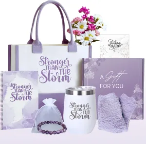 Get Well Soon Gifts for Women - Care Package for Cancer Recovery, Surgery, Sick Friend, Hospital Comfort, Chemo Care, Thinking of You - Gift Box with Canvas Tote Bag, Tumbler, Notebook (Purple)