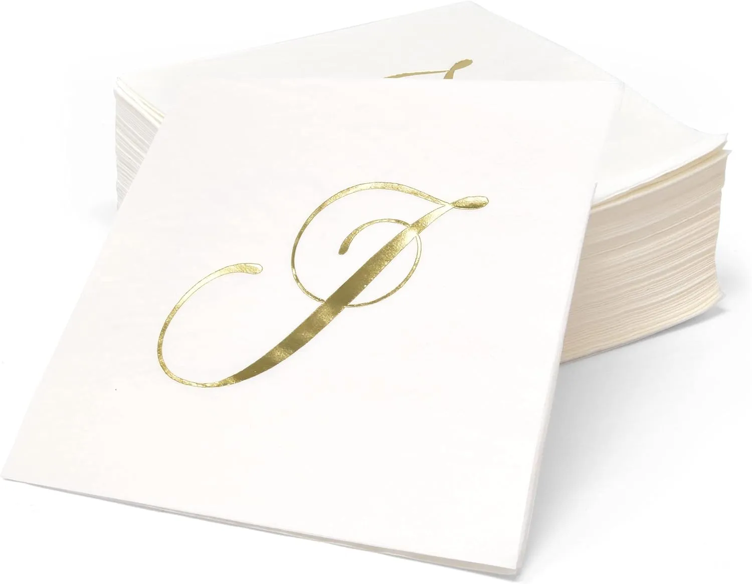 Gift Boutique 100 Gold Monogram Cocktail Napkins Letter J Disposable Paper Pack Elegant Metallic Golden Foil Hand Napkin for Powder Room Wedding Holiday Birthday Party Baby Shower Decorative Towels