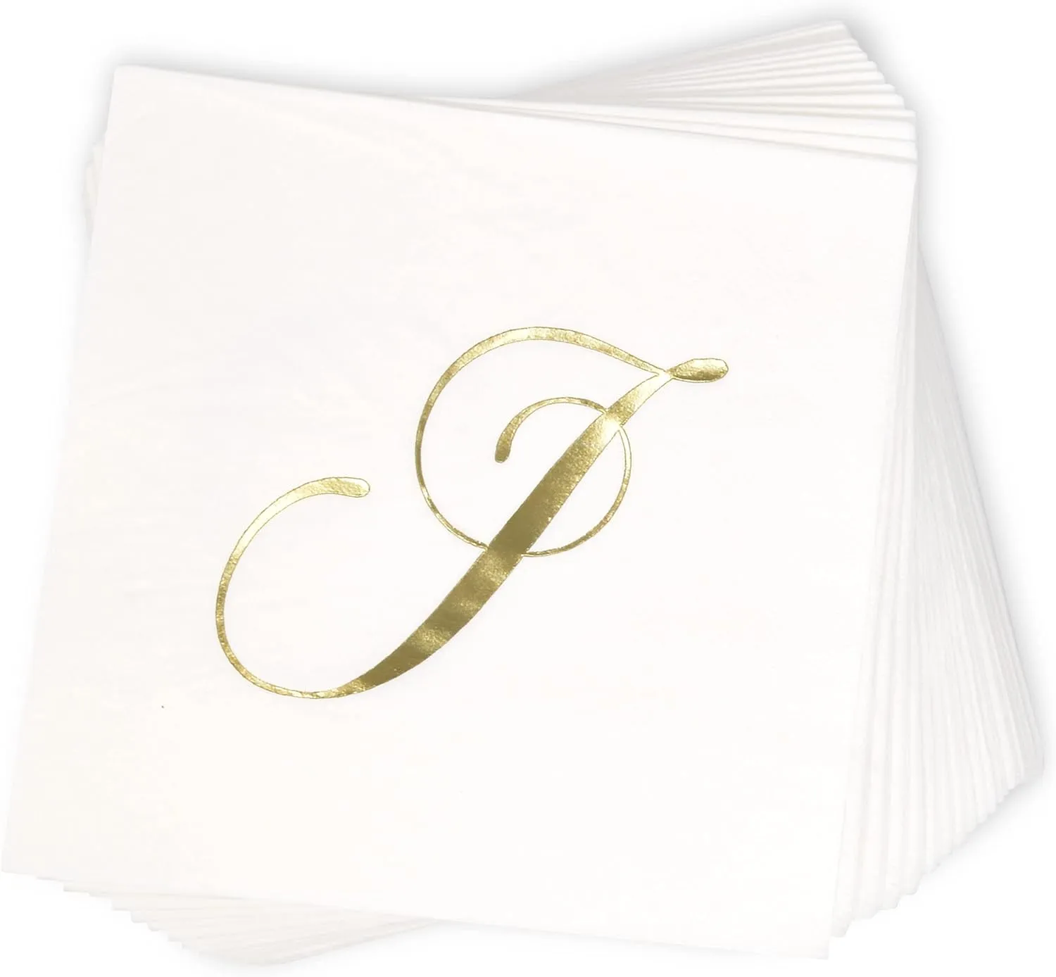 Gift Boutique 100 Gold Monogram Cocktail Napkins Letter J Disposable Paper Pack Elegant Metallic Golden Foil Hand Napkin for Powder Room Wedding Holiday Birthday Party Baby Shower Decorative Towels