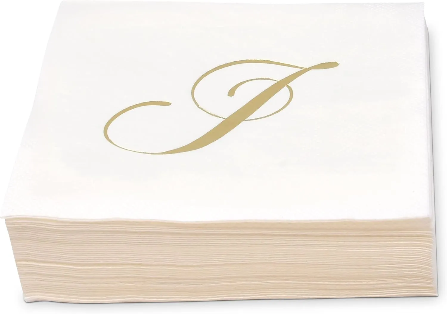 Gift Boutique 100 Gold Monogram Cocktail Napkins Letter J Disposable Paper Pack Elegant Metallic Golden Foil Hand Napkin for Powder Room Wedding Holiday Birthday Party Baby Shower Decorative Towels