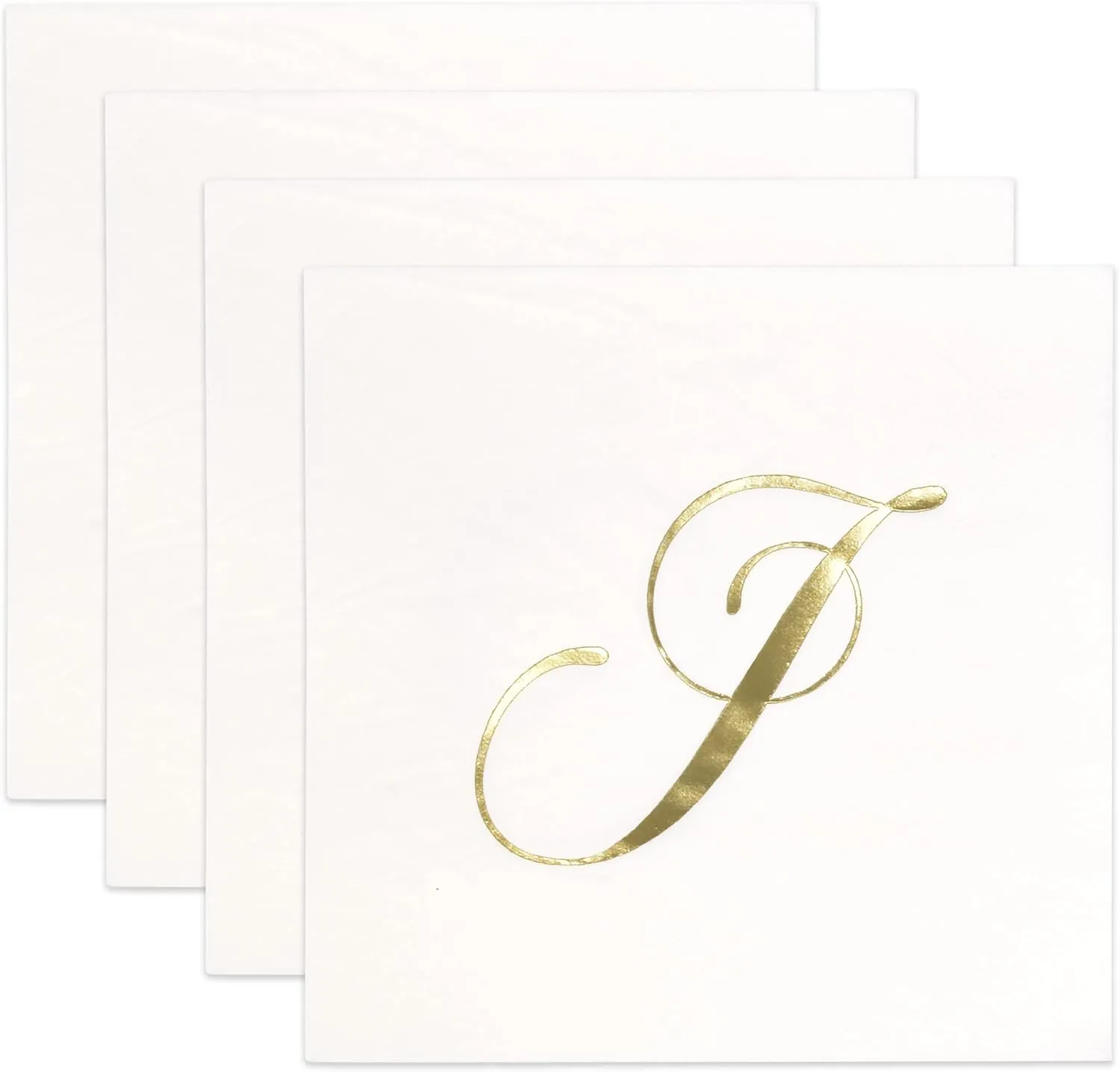 Gift Boutique 100 Gold Monogram Cocktail Napkins Letter J Disposable Paper Pack Elegant Metallic Golden Foil Hand Napkin for Powder Room Wedding Holiday Birthday Party Baby Shower Decorative Towels
