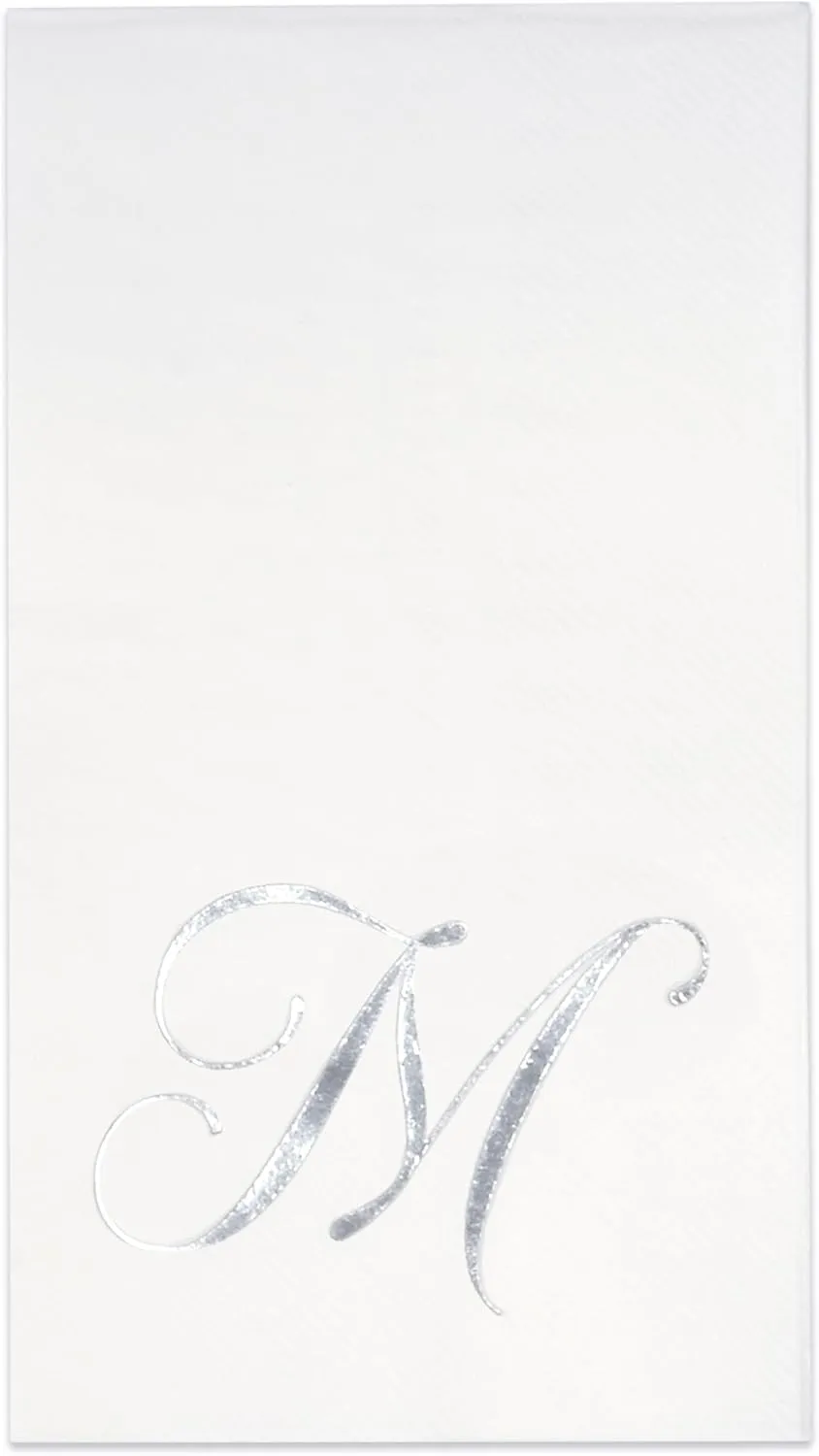 Gift Boutique 100 Silver Monogram on White Guest, Letter M Disposable Paper Pack Elegant Metallic Silver Foil Dinner Hand Napkin for Bathroom Wedding Holiday Birthday Party Decorative Towels