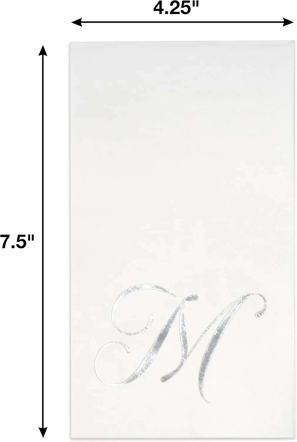 Gift Boutique 100 Silver Monogram on White Guest, Letter M Disposable Paper Pack Elegant Metallic Silver Foil Dinner Hand Napkin for Bathroom Wedding Holiday Birthday Party Decorative Towels