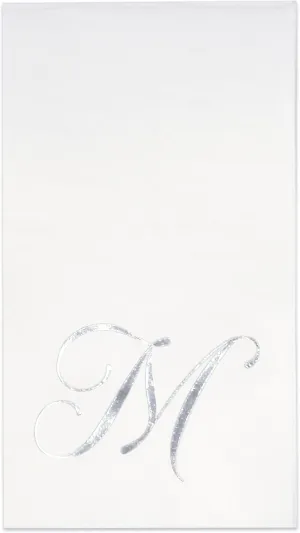 Gift Boutique 100 Silver Monogram on White Guest, Letter M Disposable Paper Pack Elegant Metallic Silver Foil Dinner Hand Napkin for Bathroom Wedding Holiday Birthday Party Decorative Towels