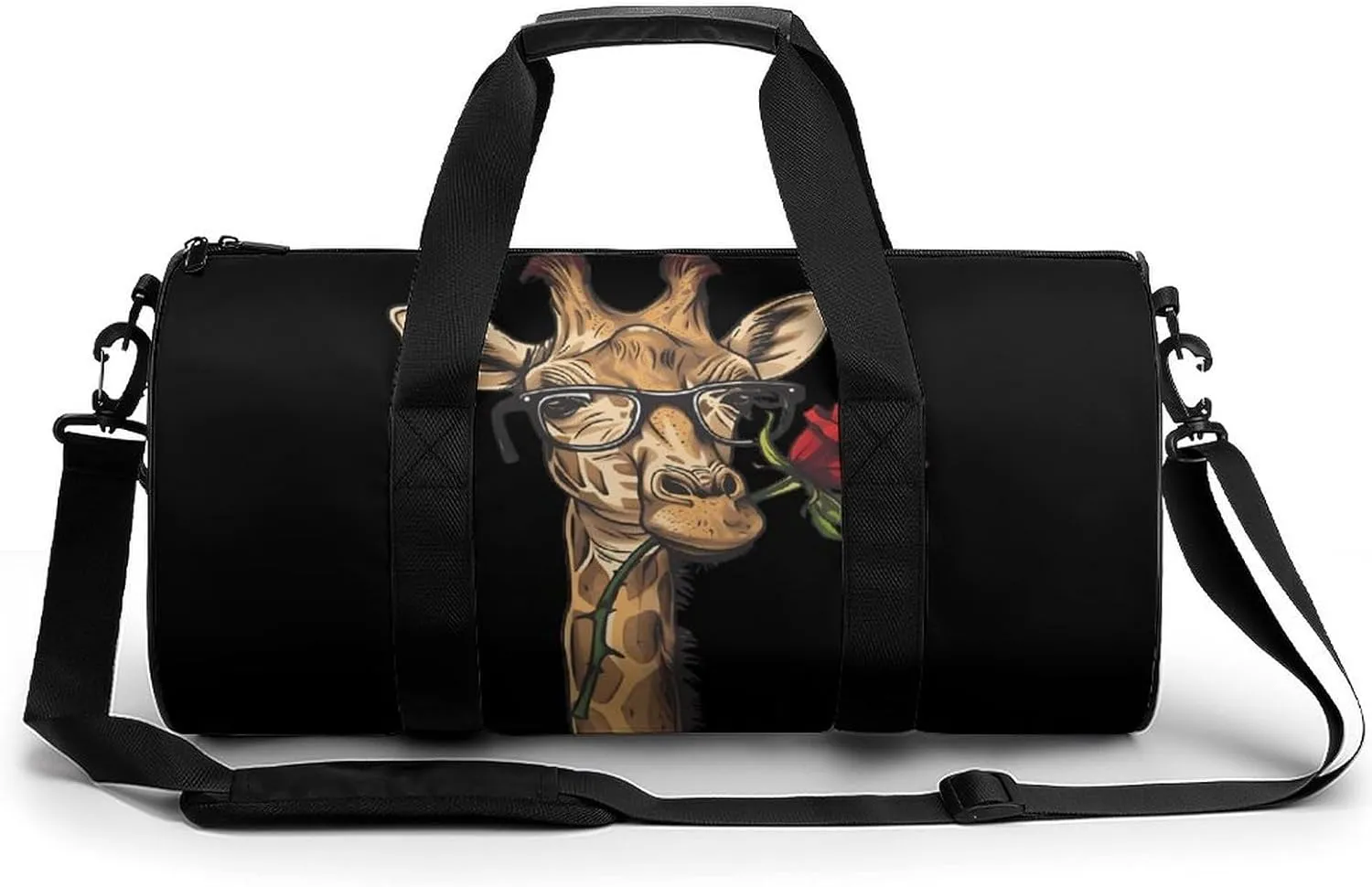 Giraffe with Glasses and Roses Funny Gym Bag Travel Tote Bag Duffel Bag for Men Women Weekender Sports Vacation