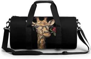 Giraffe with Glasses and Roses Funny Gym Bag Travel Tote Bag Duffel Bag for Men Women Weekender Sports Vacation