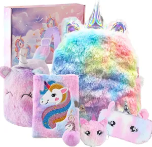 Girls Unicorn Toys Easter Gifts for Age 4 5 6 7 8 9 10 Year Old Kids Valentines Gifts Unicorn School Study Supplies Mini Toddler Backpack/Pencil Case/Crossbody Bag/Purse/Diary with Lock