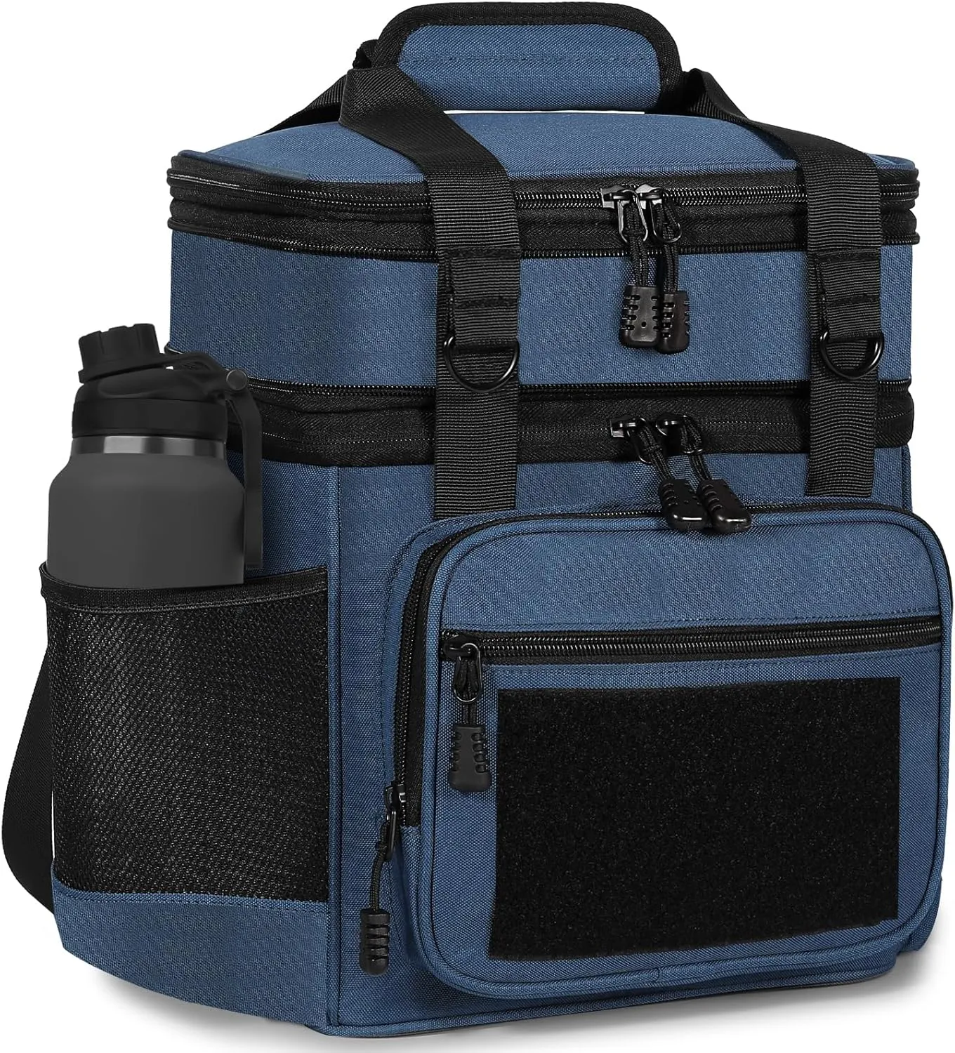 GLENKEY Double Deck Insulated Lunch Box, Expandable Large Lunch Bag Leakproof Cooler Bag Lunch Pail for Men Women Adults Work Shifts Travel Daytrip,16L,Blue